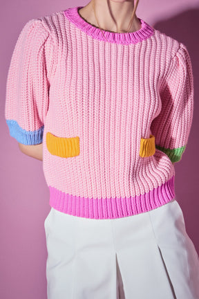 ENGLISH FACTORY - Colorblock Puff Sleeve Knit - SWEATERS & KNITS available at Objectrare