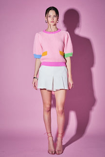 ENGLISH FACTORY - English Factory - Colorblock Puff Sleeve Knit - SWEATERS & KNITS available at Objectrare