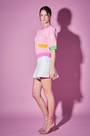 ENGLISH FACTORY - Colorblock Puff Sleeve Knit - SWEATERS & KNITS available at Objectrare