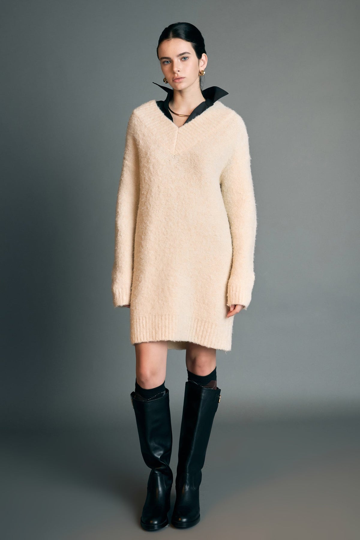 ENGLISH FACTORY - V Neck Knit Dress - DRESSES available at Objectrare