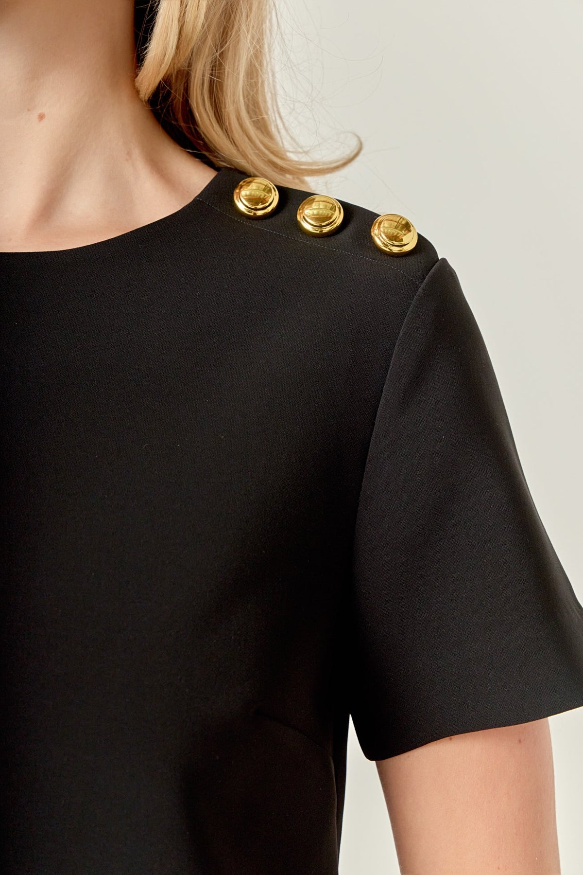 ENGLISH FACTORY - Gold Button Pointed Mini Dress - DRESSES available at Objectrare