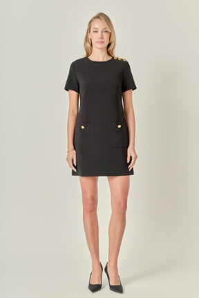 ENGLISH FACTORY - Gold Button Pointed Mini Dress - DRESSES available at Objectrare