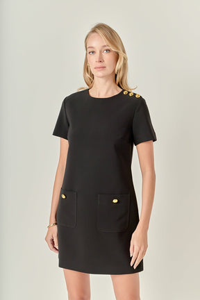 ENGLISH FACTORY - Gold Button Pointed Mini Dress - DRESSES available at Objectrare