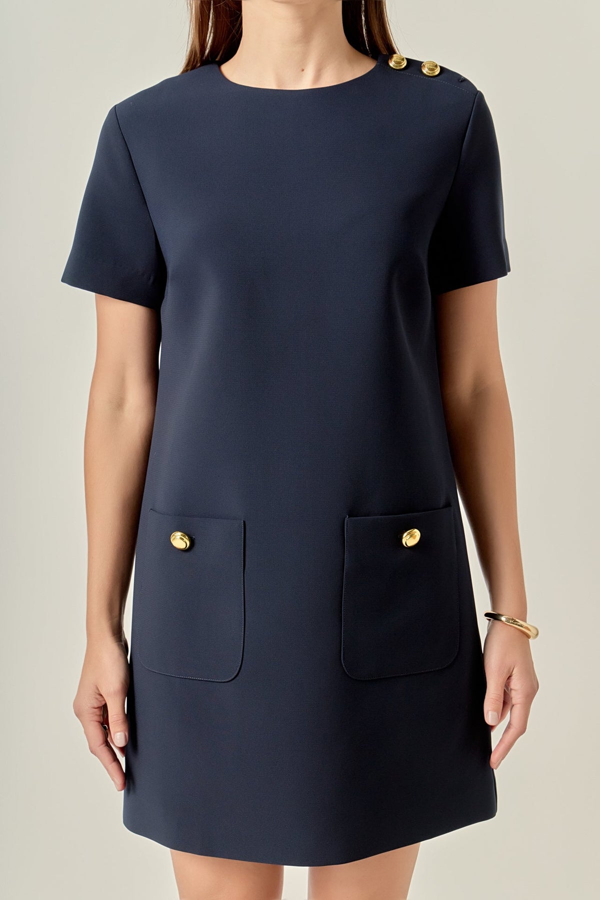 ENGLISH FACTORY - Gold Button Pointed Mini Dress - DRESSES available at Objectrare