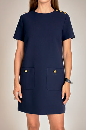 ENGLISH FACTORY - Gold Button Pointed Mini Dress - DRESSES available at Objectrare