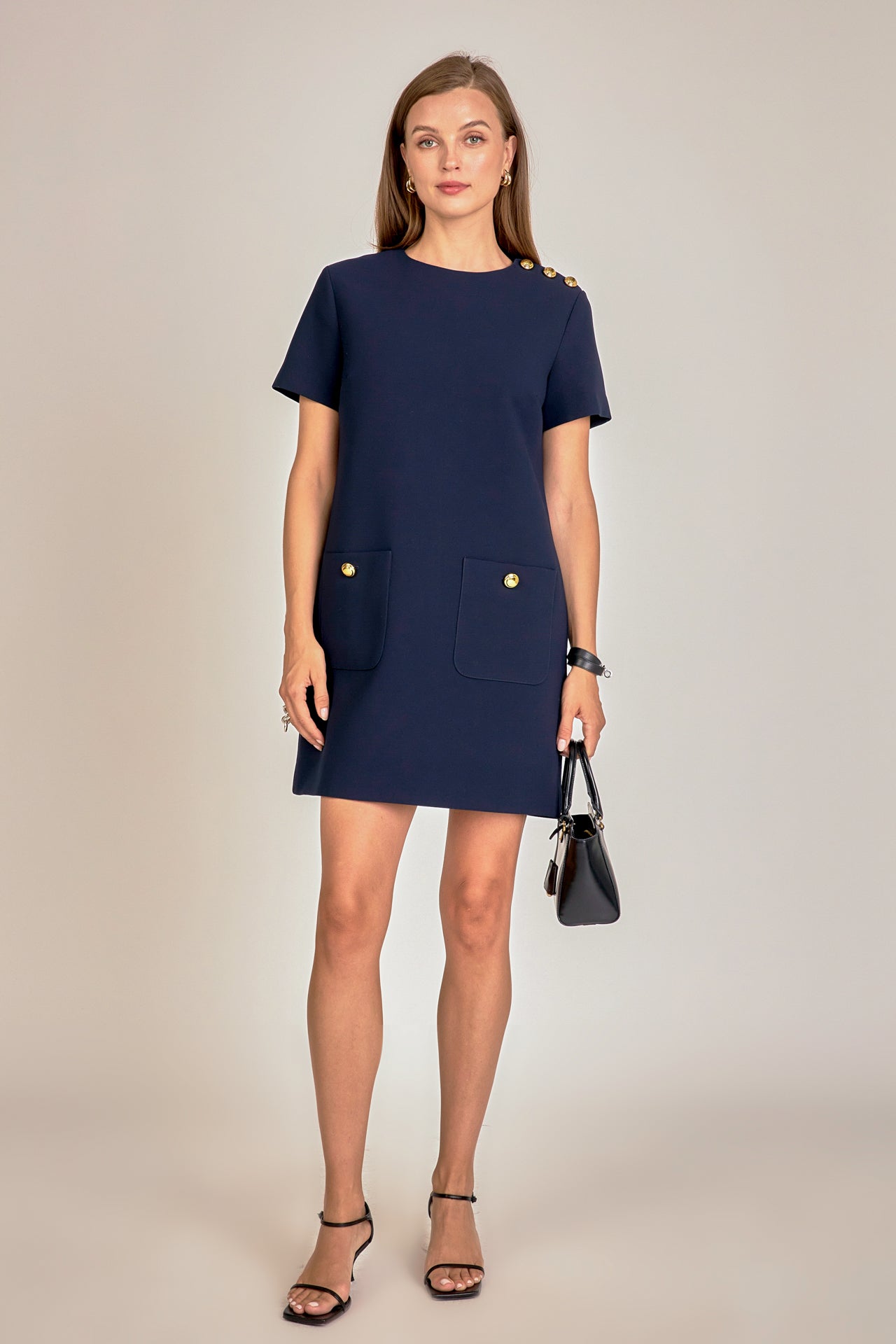 ENGLISH FACTORY - Gold Button Pointed Mini Dress - DRESSES available at Objectrare