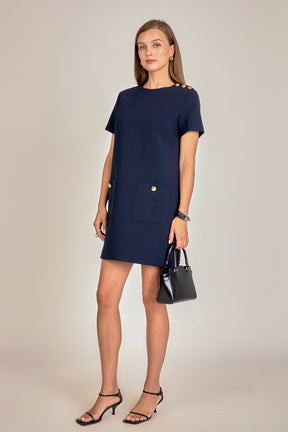 ENGLISH FACTORY - Gold Button Pointed Mini Dress - DRESSES available at Objectrare