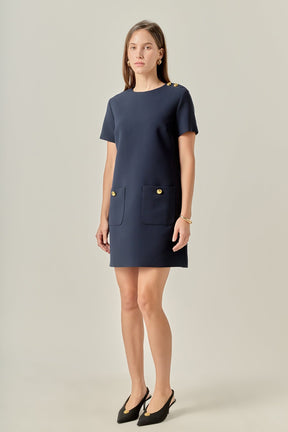 ENGLISH FACTORY - Gold Button Pointed Mini Dress - DRESSES available at Objectrare
