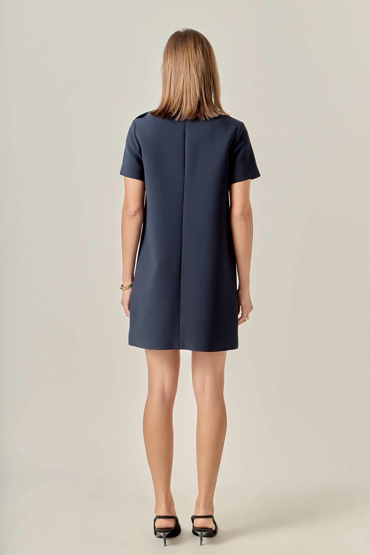 ENGLISH FACTORY - Gold Button Pointed Mini Dress - DRESSES available at Objectrare