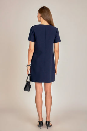 ENGLISH FACTORY - Gold Button Pointed Mini Dress - DRESSES available at Objectrare