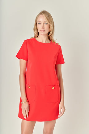 ENGLISH FACTORY - Gold Button Pointed Mini Dress - DRESSES available at Objectrare