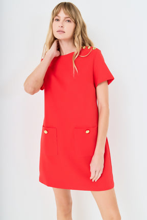 ENGLISH FACTORY - Gold Button Pointed Mini Dress - DRESSES available at Objectrare