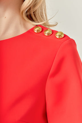 ENGLISH FACTORY - Gold Button Pointed Mini Dress - DRESSES available at Objectrare