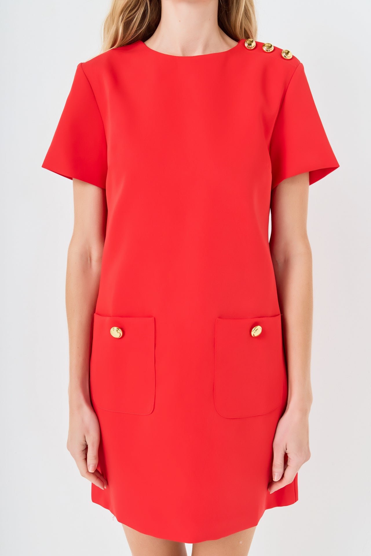ENGLISH FACTORY - Gold Button Pointed Mini Dress - DRESSES available at Objectrare