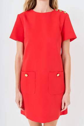 ENGLISH FACTORY - Gold Button Pointed Mini Dress - DRESSES available at Objectrare
