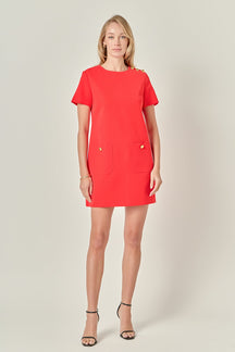 ENGLISH FACTORY - Gold Button Pointed Mini Dress - DRESSES available at Objectrare