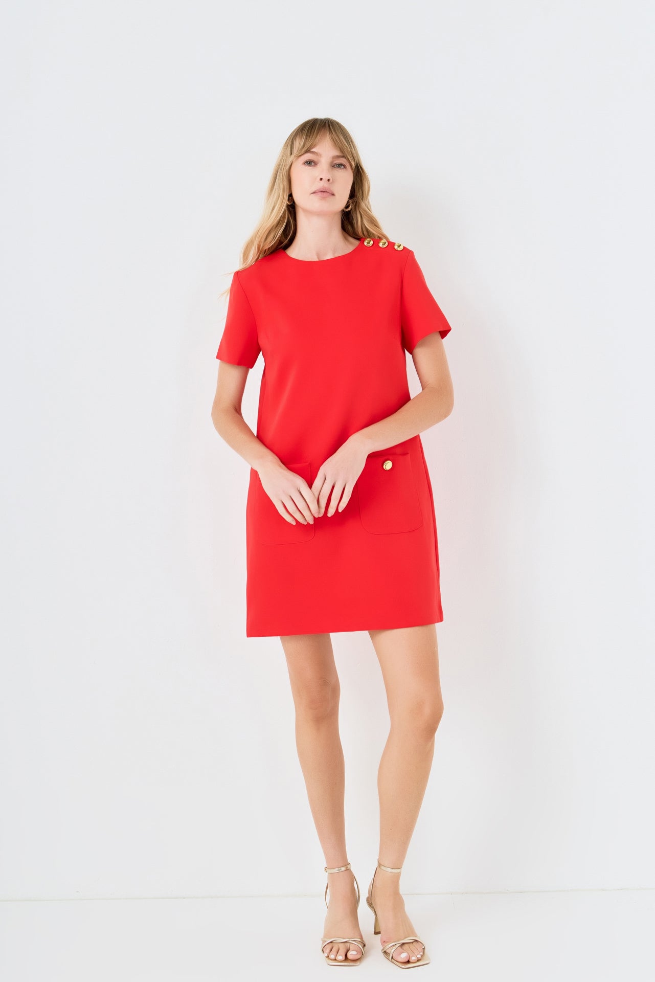 ENGLISH FACTORY - Gold Button Pointed Mini Dress - DRESSES available at Objectrare