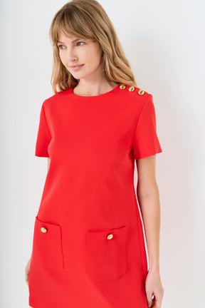 ENGLISH FACTORY - Gold Button Pointed Mini Dress - DRESSES available at Objectrare