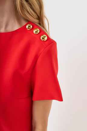 ENGLISH FACTORY - Gold Button Pointed Mini Dress - DRESSES available at Objectrare
