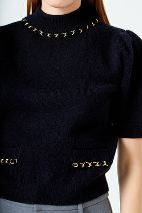 ENDLESS ROSE - Puff Chain Detailed Knit Top - TOPS available at Objectrare