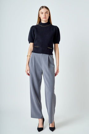 ENDLESS ROSE - Puff Chain Detailed Knit Top - TOPS available at Objectrare