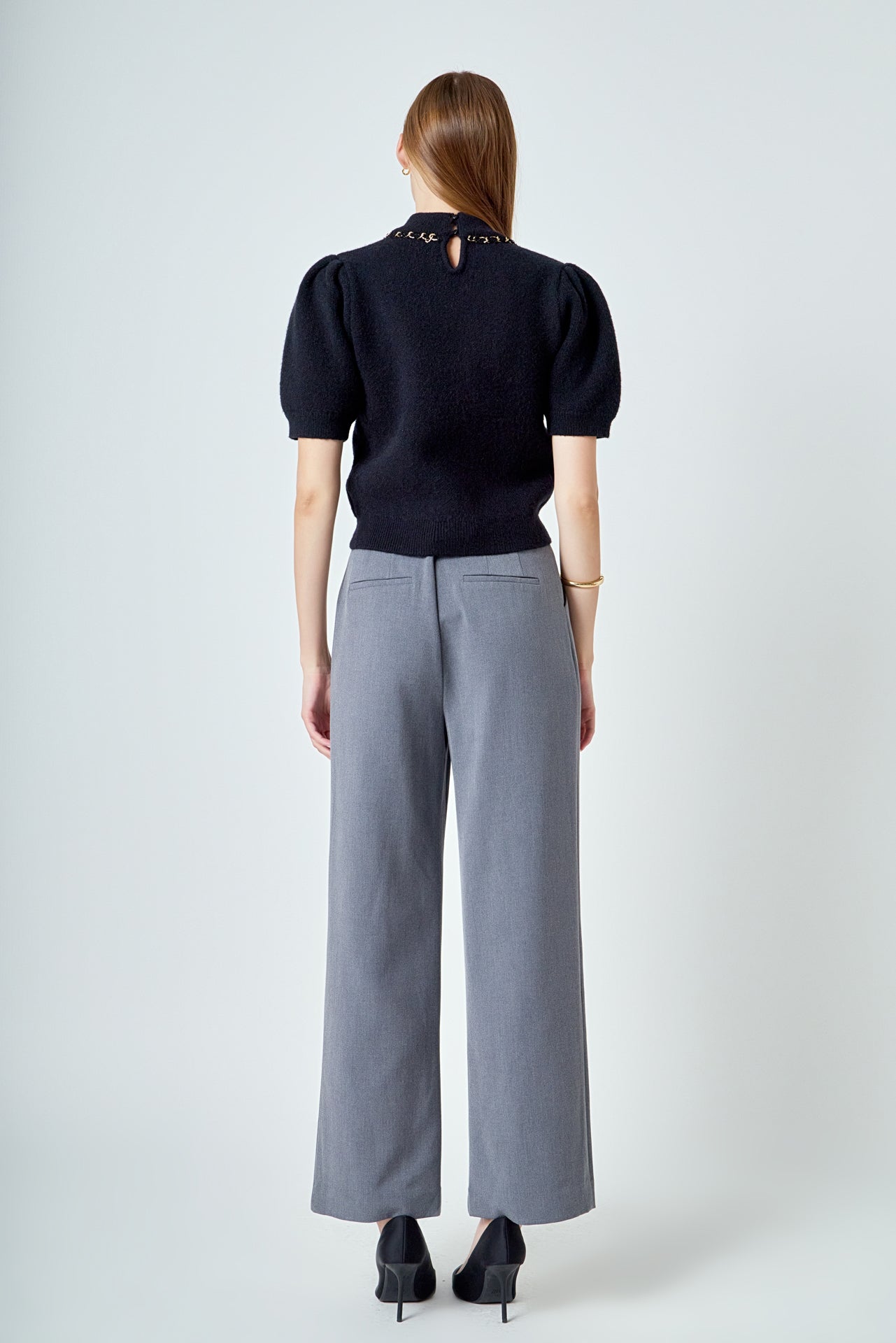 ENDLESS ROSE - Puff Chain Detailed Knit Top - TOPS available at Objectrare