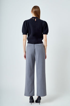 ENDLESS ROSE - Puff Chain Detailed Knit Top - TOPS available at Objectrare