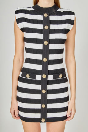 ENDLESS ROSE - Mock Neck Striped Mini Dress - DRESSES available at Objectrare
