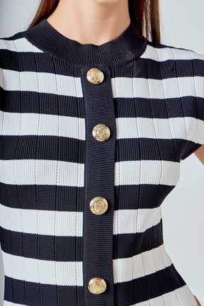 ENDLESS ROSE - Mock Neck Striped Mini Dress - DRESSES available at Objectrare