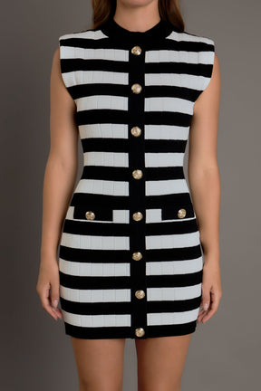 ENDLESS ROSE - Mock Neck Striped Mini Dress - DRESSES available at Objectrare
