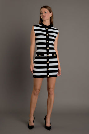 ENDLESS ROSE - Endless Rose - Mock Neck Striped Mini Dress - DRESSES available at Objectrare