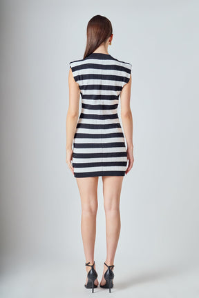ENDLESS ROSE - Mock Neck Striped Mini Dress - DRESSES available at Objectrare