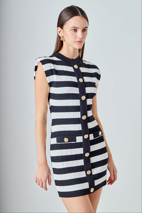 ENDLESS ROSE - Mock Neck Striped Mini Dress - DRESSES available at Objectrare