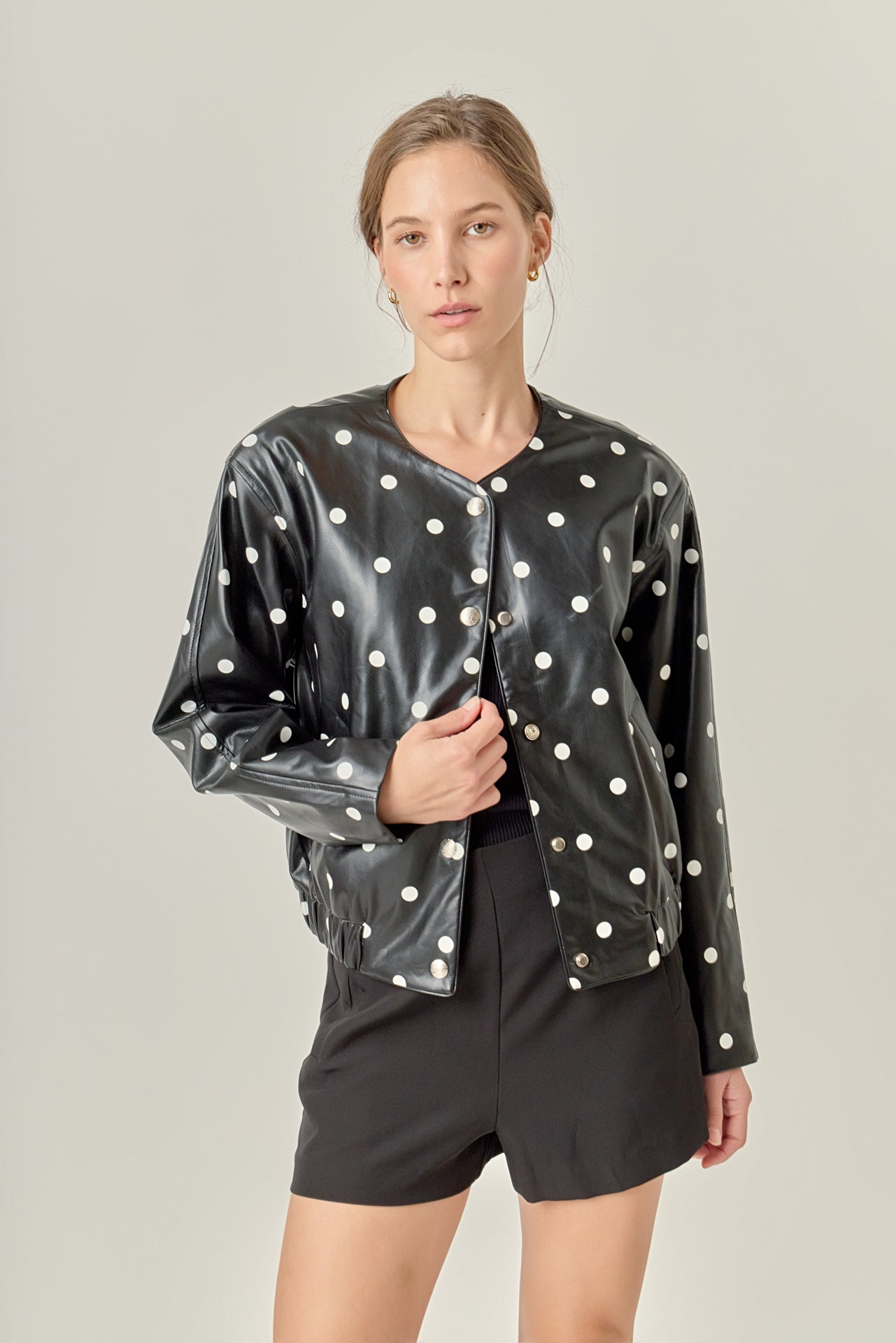 ENGLISH FACTORY - Polka Dot Faux Leather Jacket - JACKETS available at Objectrare