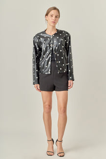 ENGLISH FACTORY - Polka Dot Faux Leather Jacket - JACKETS available at Objectrare
