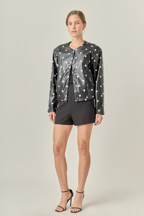 ENGLISH FACTORY - Polka Dot Faux Leather Jacket - JACKETS available at Objectrare
