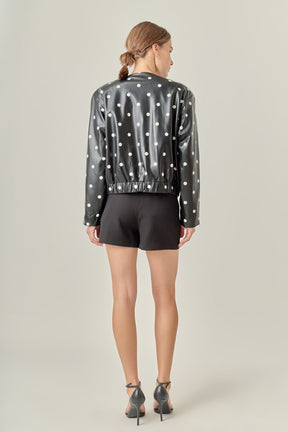 ENGLISH FACTORY - Polka Dot Faux Leather Jacket - JACKETS available at Objectrare
