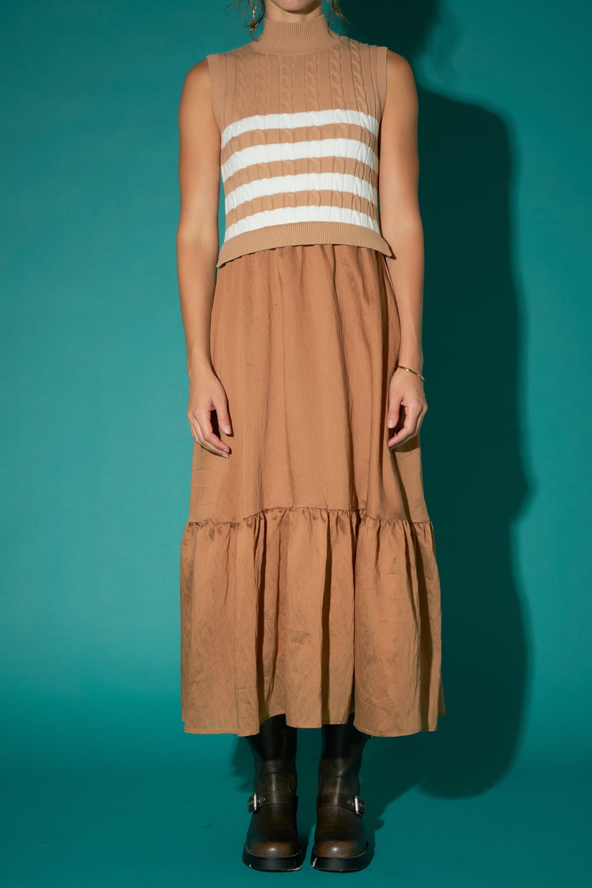 ENGLISH FACTORY - Mock Neck Sleeveless Mix Media Dress - DRESSES available at Objectrare