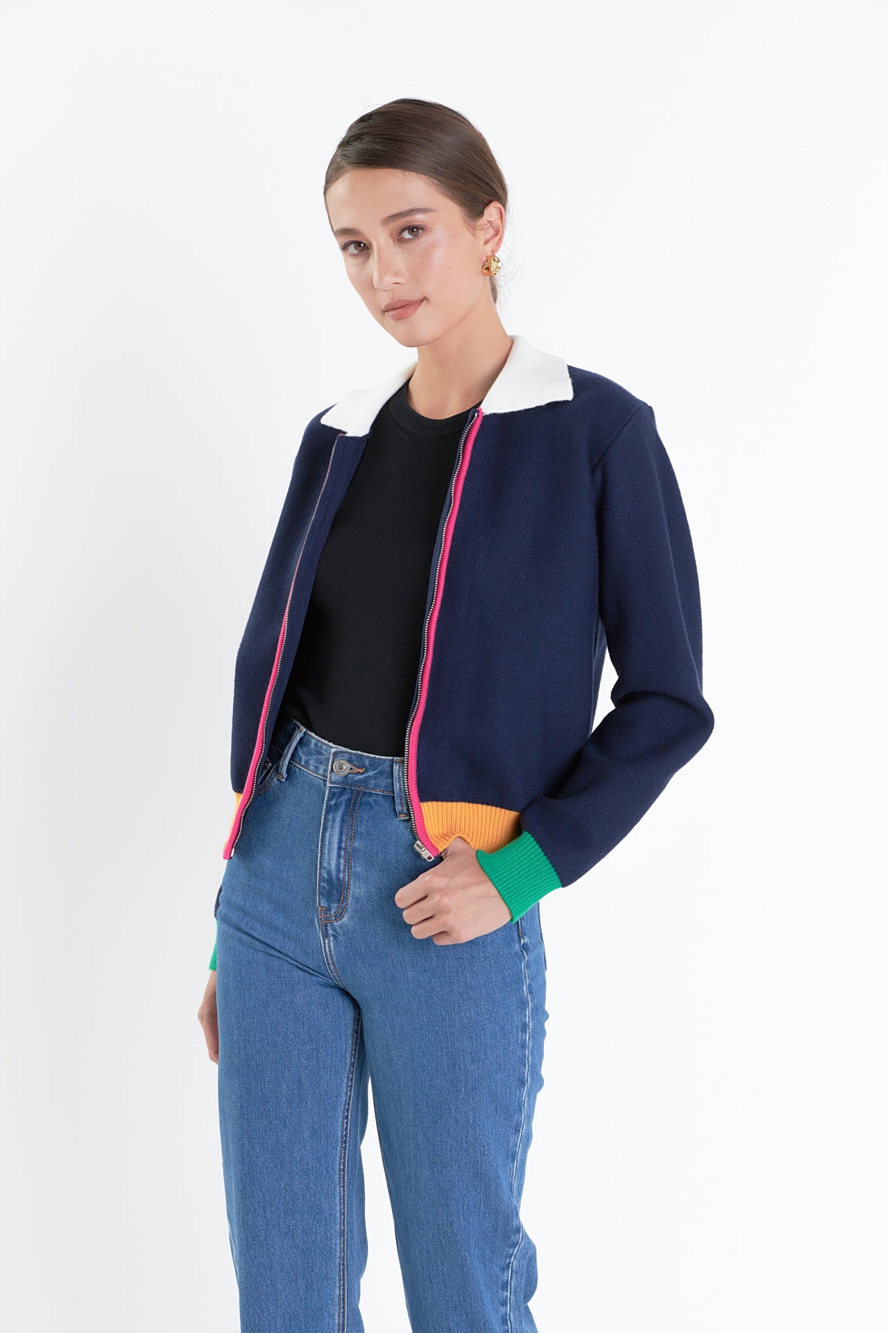 ENGLISH FACTORY - Colorblock Zip Up Cardigan - JACKETS available at Objectrare