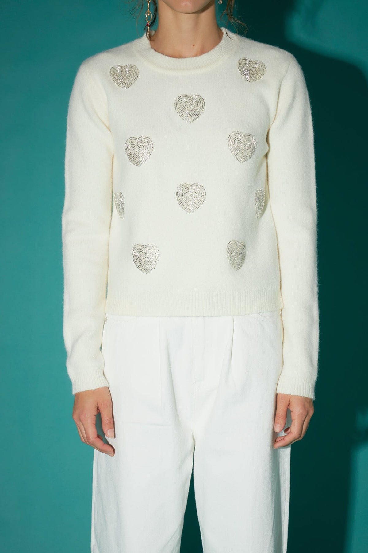 ENGLISH FACTORY - Silver Heart Knit - SWEATERS & KNITS available at Objectrare