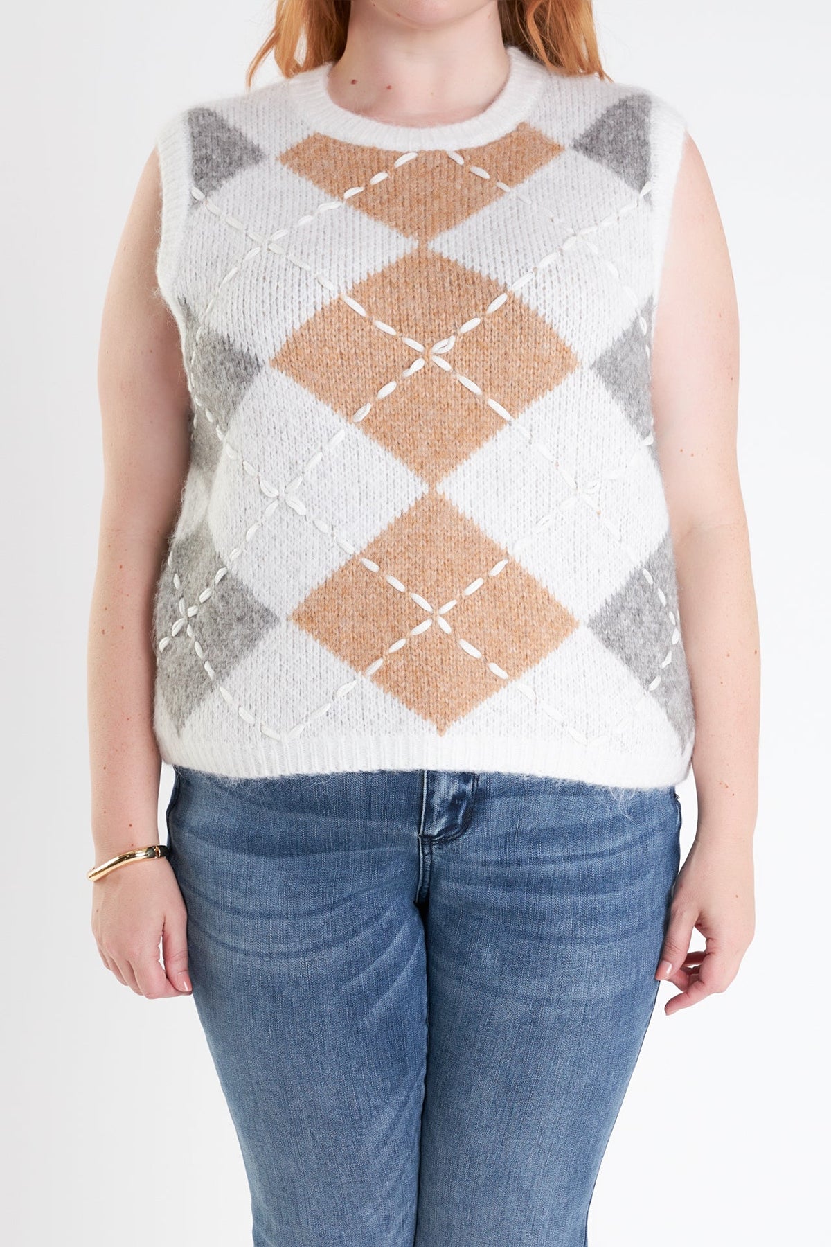 ENGLISH FACTORY - English Factory - Plus Size Argyle Knit Vest - TOPS available at Objectrare