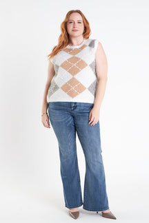 ENGLISH FACTORY - Argyle Knit Vest - Plus Size - TOPS available at Objectrare
