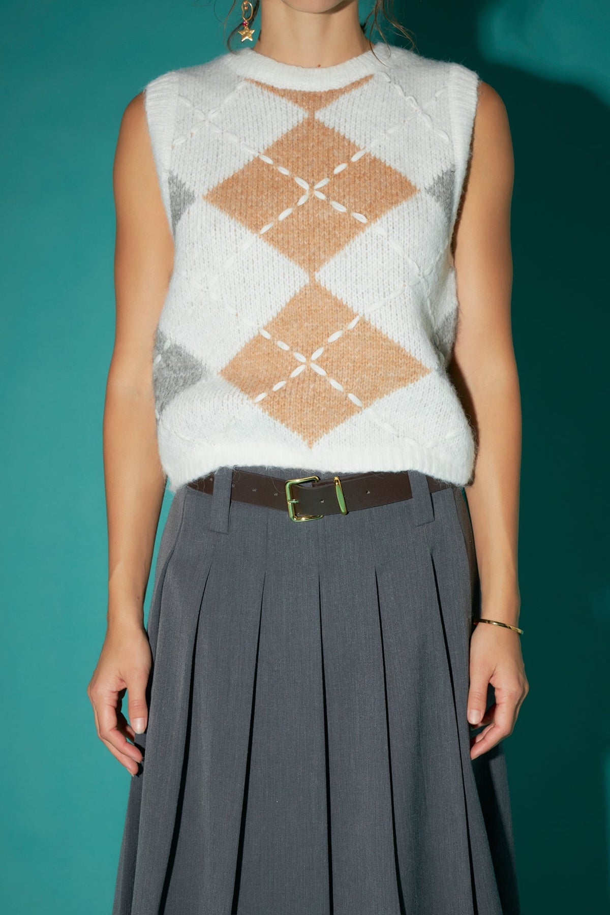 ENGLISH FACTORY - English Factory - Argyle Knit Vest - VEST available at Objectrare