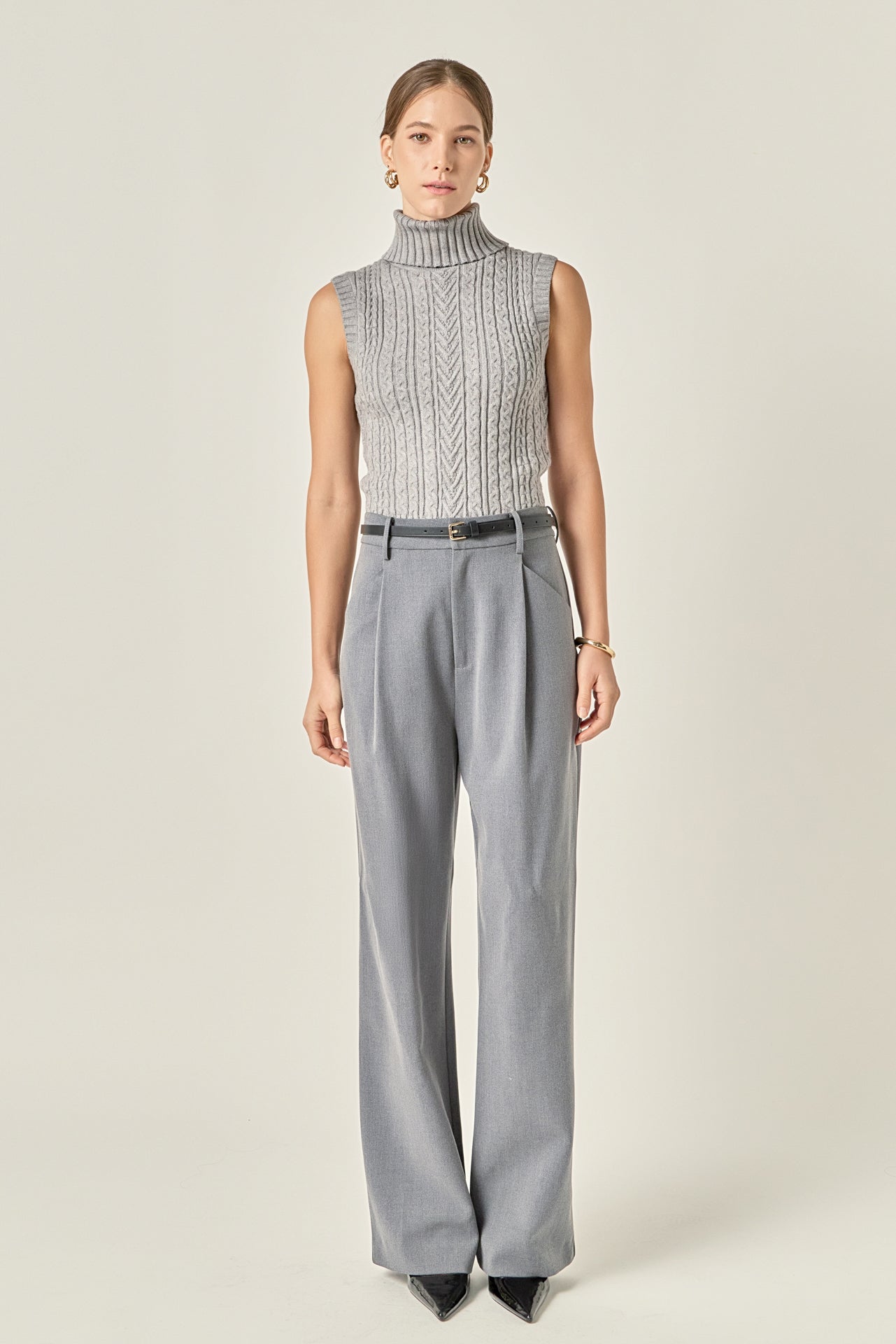 ENGLISH FACTORY - Cable Mock Neck Knit Top - TOPS available at Objectrare