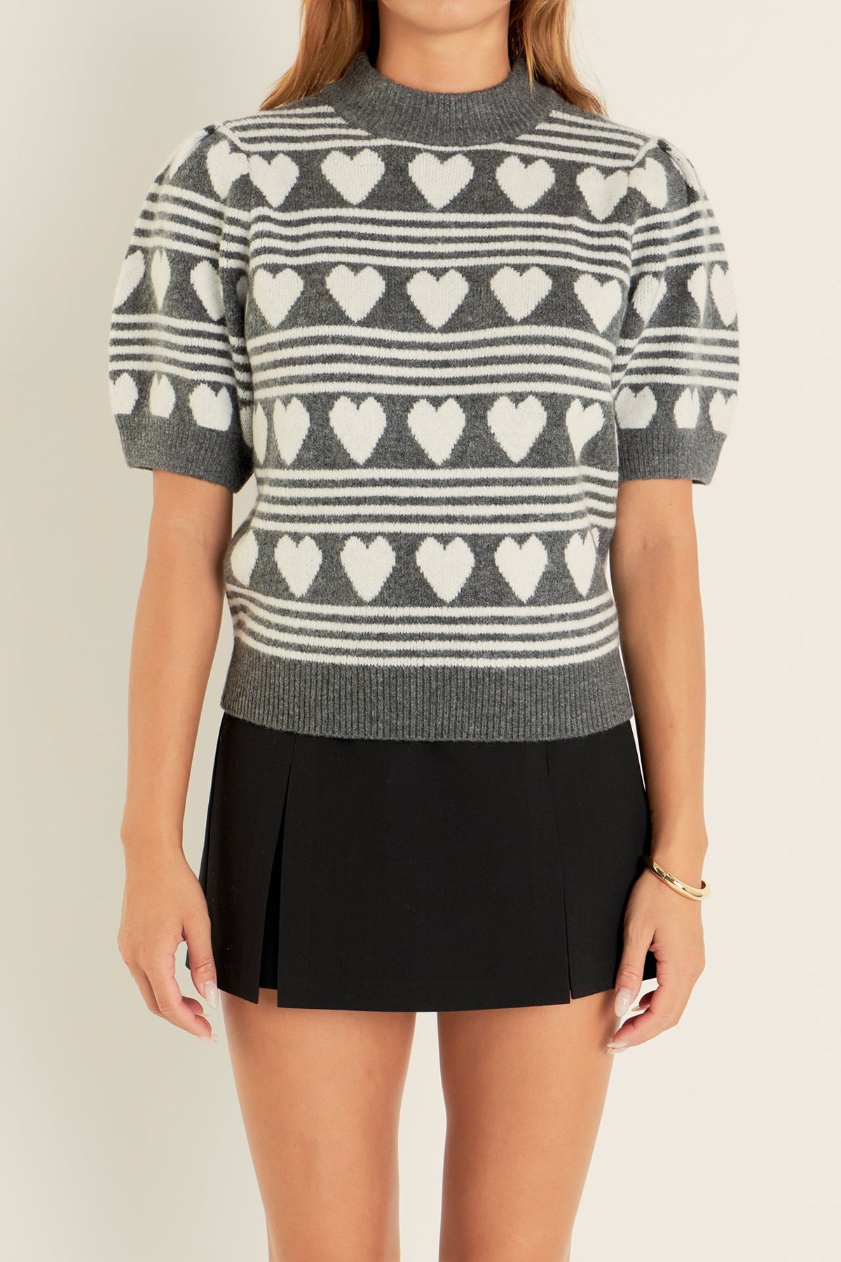 ENGLISH FACTORY - Heart Stripe Puff Sleeve Top - SWEATERS & KNITS available at Objectrare