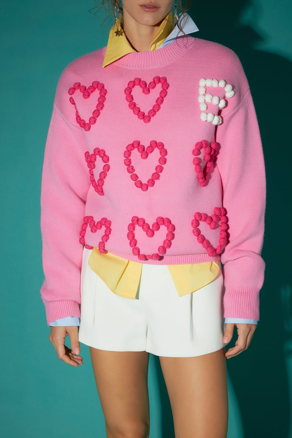 ENGLISH FACTORY - Pom Pom Heart Sweater - SWEATERS & KNITS available at Objectrare