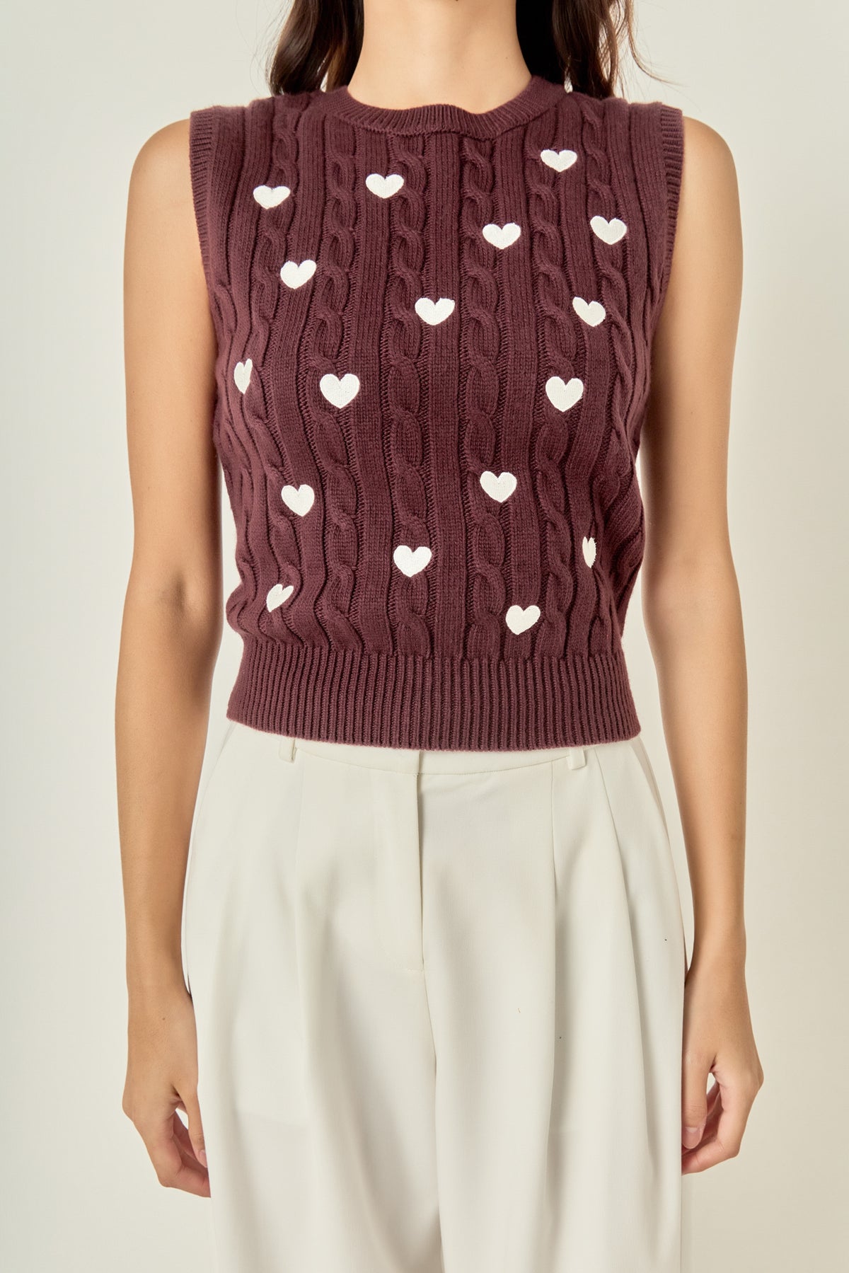 ENGLISH FACTORY - Embroidered Heart Knit Vest - TOPS available at Objectrare