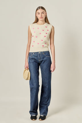 ENGLISH FACTORY - Embroidered Heart Knit Vest - TOPS available at Objectrare