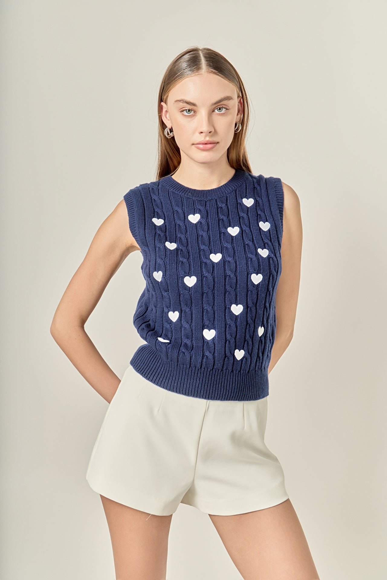 ENGLISH FACTORY - Embroidered Heart Knit Vest - TOPS available at Objectrare