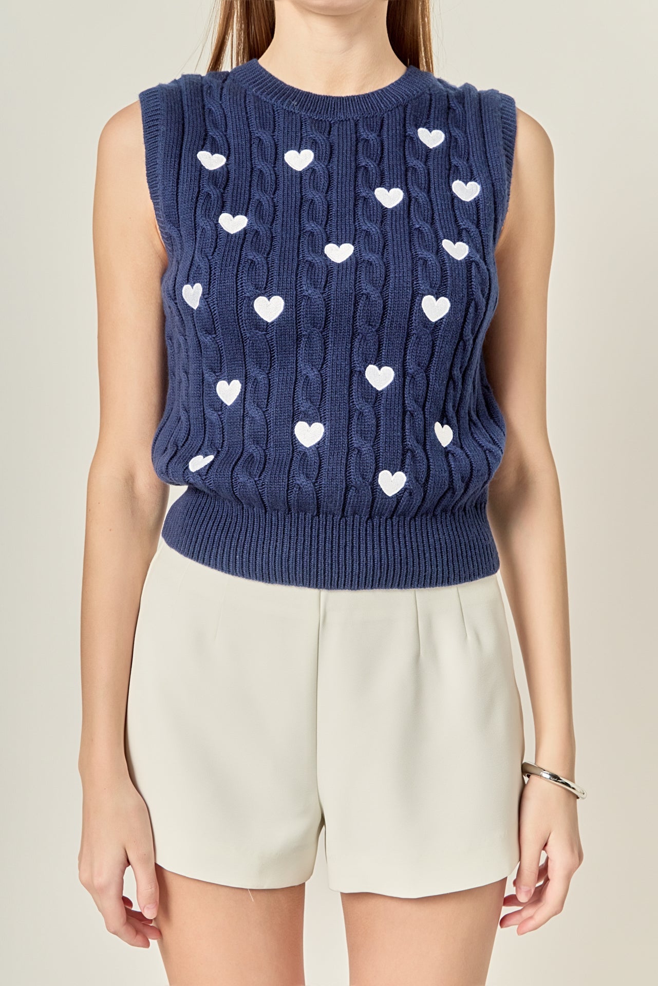 ENGLISH FACTORY - Embroidered Heart Knit Vest - TOPS available at Objectrare